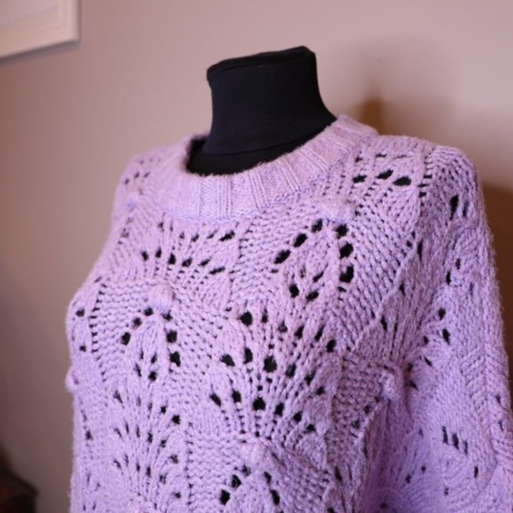 SOLD - Aerie Lilac Lavender Open Knit Pointelle Sweater Sz L - Picture 7 of 7